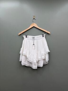 Miou Muse White Tiered Ruffle Mini Skirt Cottagecore Boho Size S NWT